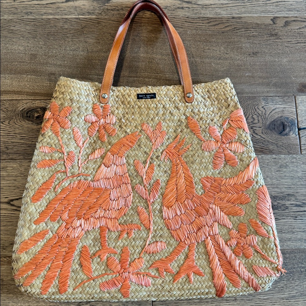 Kate Spade Vintage Straw Bag with Embroidered Oaxacan Birds
